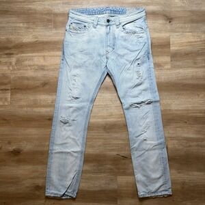 Diesel Thavar Jeans Men 29x28 Blue Slim Skinny Distress Made in Italy Light Wash